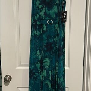 Alexa B Teal Floral Belted Dress
